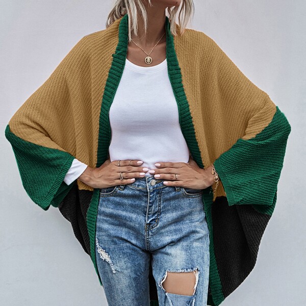 

Cut And Sew Panel Dolman Cardigan, Multicolor