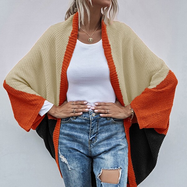 

Cut And Sew Batwing Sleeve Cardigan, Multicolor