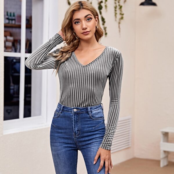 

V-neck Velvet Tee, Dark grey