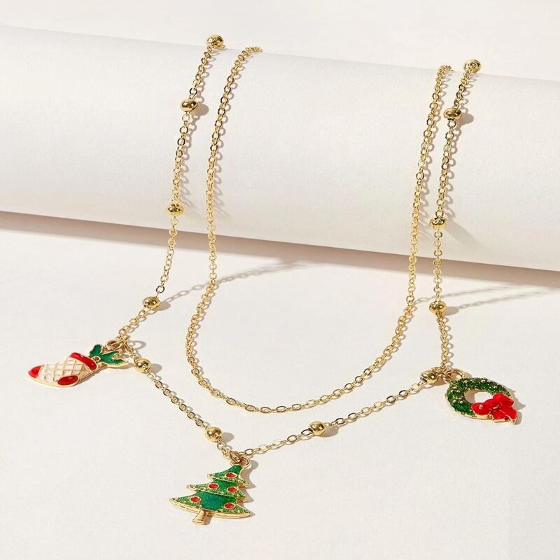 

Christmas Layered Chain Necklace, Multicolor