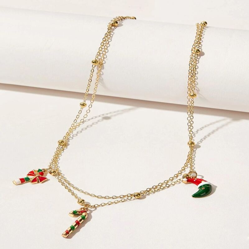 

Christmas Layered Chain Necklace, Multicolor