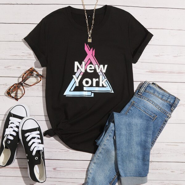 

Geo And Letter Graphic Tee, Black