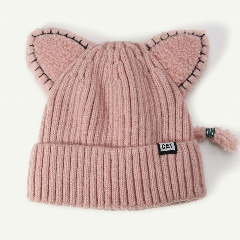 

3D Ears Cuffed Knit Beanie, Pink