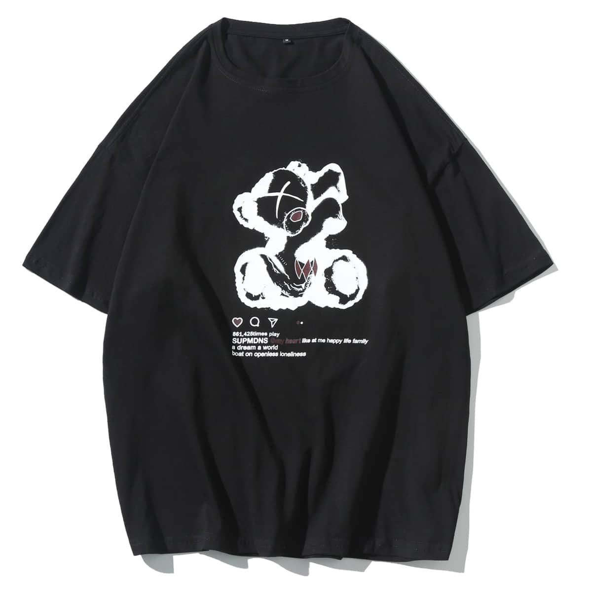 

Guys Cartoon & Slogan Graphic Oversized Tee, Black