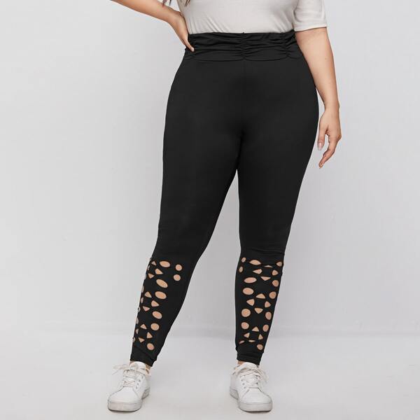 

Plus Cut Out Detail Ruched Waist Leggings, Black