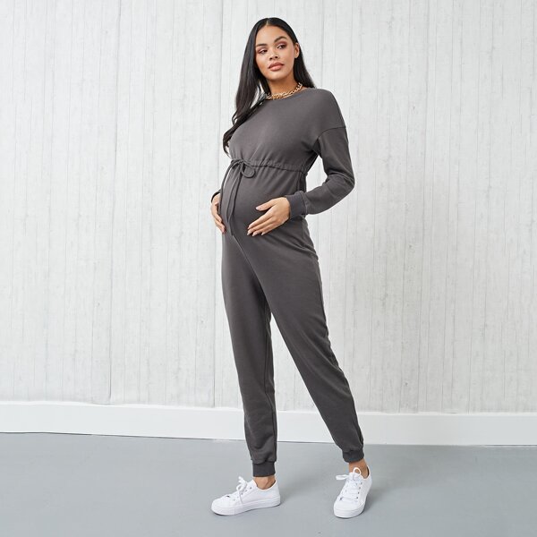 

Maternity Drawstring Waist Jumpsuit, Dark grey