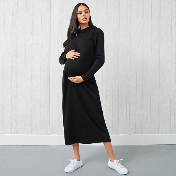 

Maternity Drawstring Detail Hooded Dress, Black
