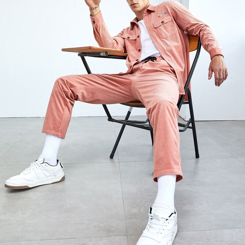 

Guys Flap Pocket Front Cord Coat & Pants Set, Dusty pink
