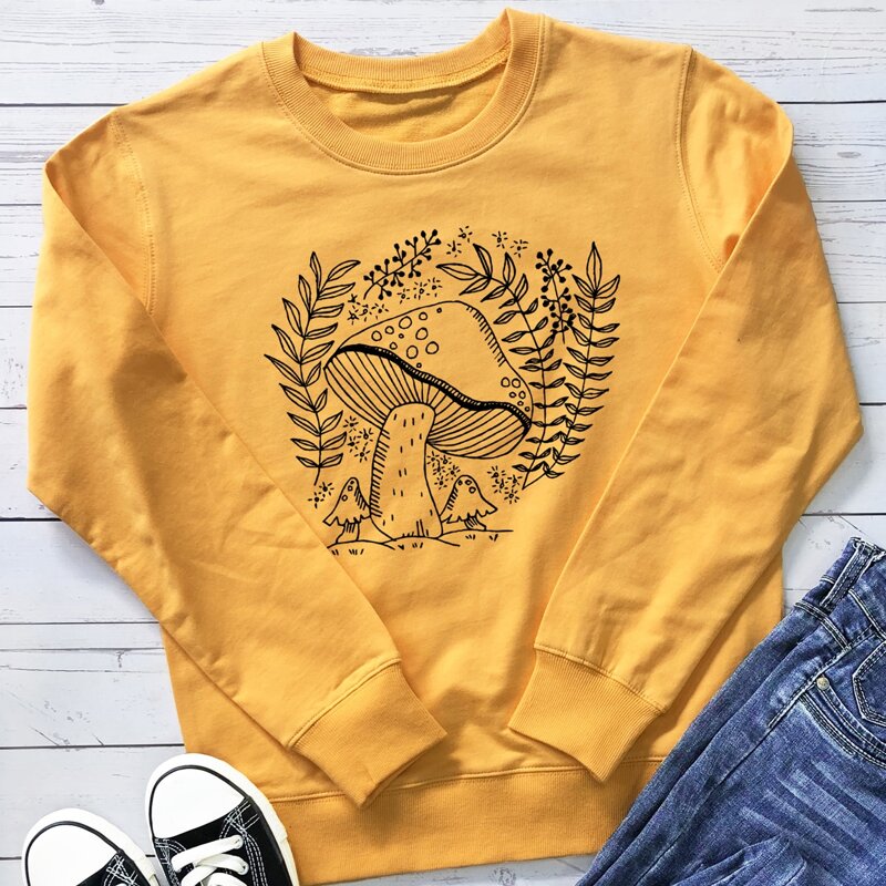 

Mushroom Graphic Sweatshirt, Mustard yellow