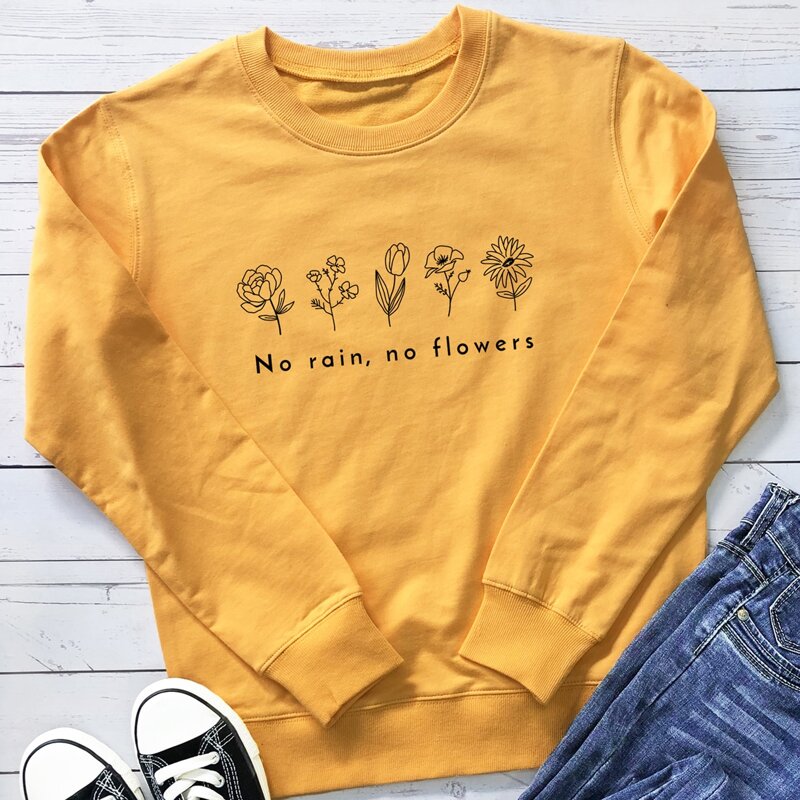 

Slogan Flower Graphic Sweatshirt, Mustard yellow