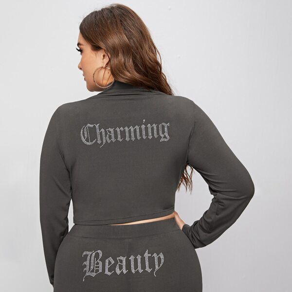 

Plus Rhinestone Letter Crop Tee, Dark grey