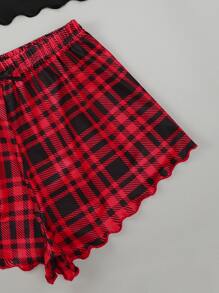 Scallop Letter Graphic Cami Top & Plaid Shorts PJ Set - Multicolor - View 3