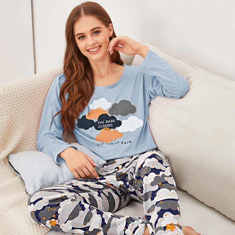 

Letter & Cloud Print PJ Set, Multicolor