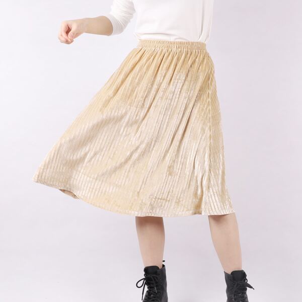 

Girls Solid Velvet Elastic Waist Skirt, Apricot