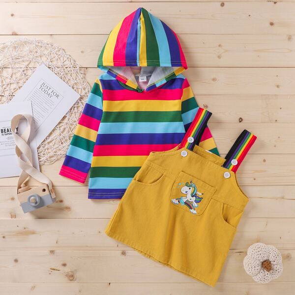 

Toddler Girl Rainbow Stripe Hoodie & Overall Skirt Set, Multicolor