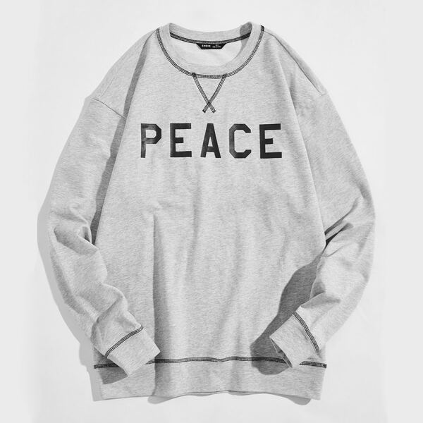 

Men Stitch Trim Letter Graphic Sweatshirt, Light grey