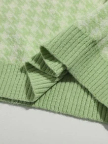 SHEIN Qutie v領千鳥格圖案毛衣背心 - 薄荷綠 - 查看 5