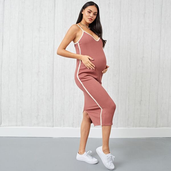 

Maternity Split Hem Cami Bodycon Dress, Dusty pink