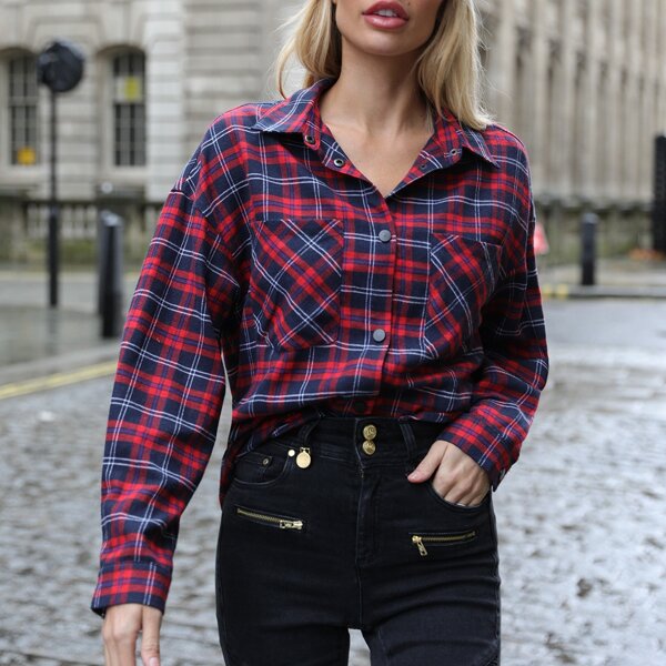 

Tartan Drop Shoulder Blouse, Multicolor