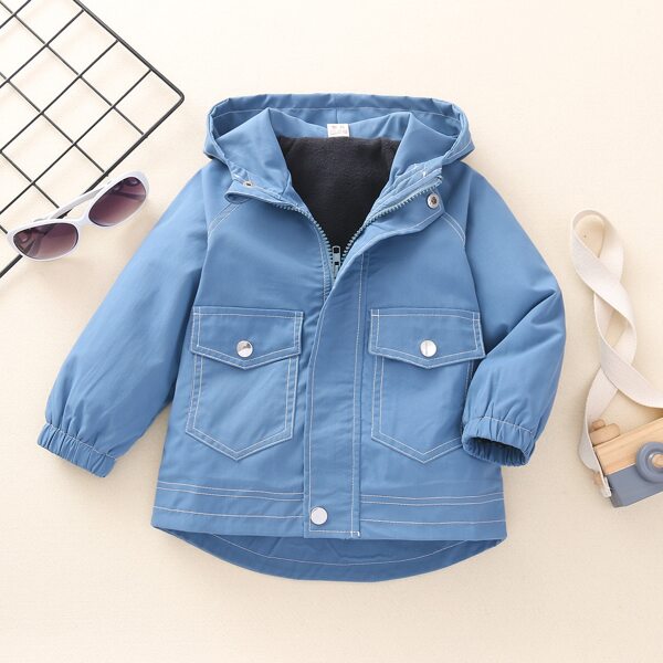 

Toddler Boys Flap Pocket Raglan Sleeve Hooded Coat, Dusty blue