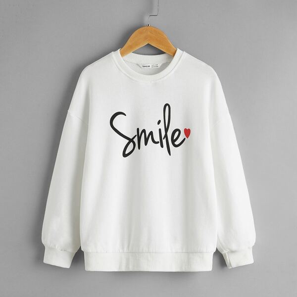 

Girls Letter Graphic Drop Shoulder Sweatshirt, White