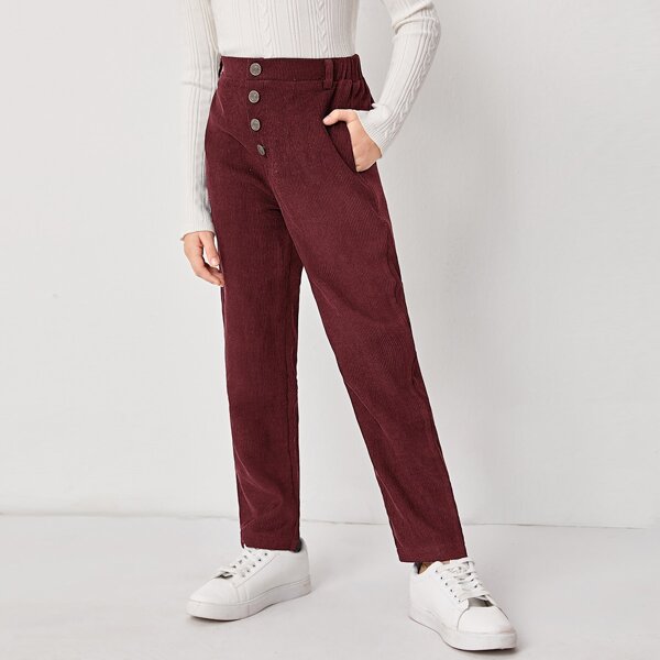 

Girls Button Front Corduroy Pants, Maroon