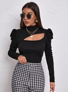 SHEIN Privé Asymmetrical Neck Leg-of-mutton Sleeve Slim Tee