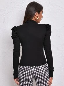 SHEIN Privé Asymmetrical Neck Leg-of-mutton Sleeve Slim Tee