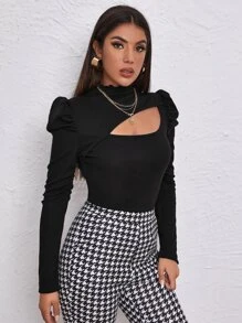 SHEIN Privé Asymmetrical Neck Leg-of-mutton Sleeve Slim Tee