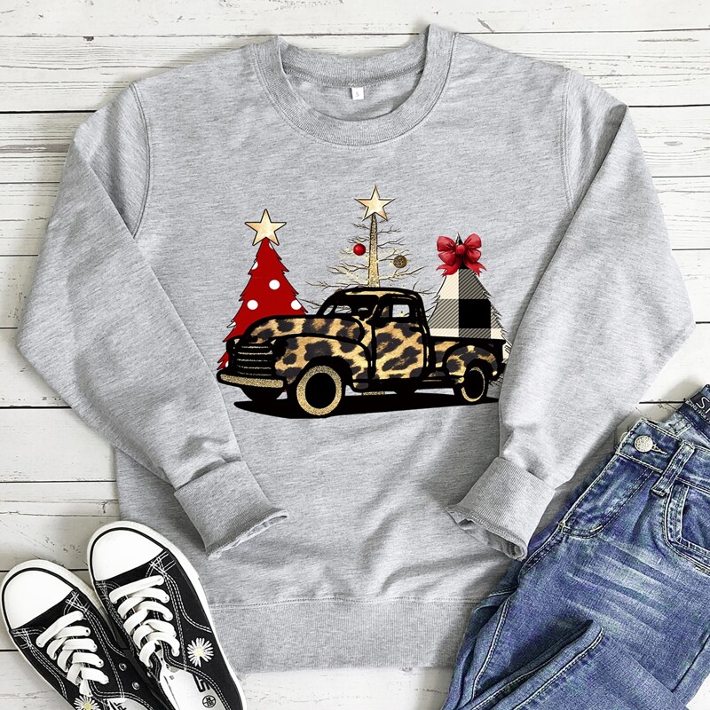 

Christmas Tree And Car Print Sweatshirt, Light grey