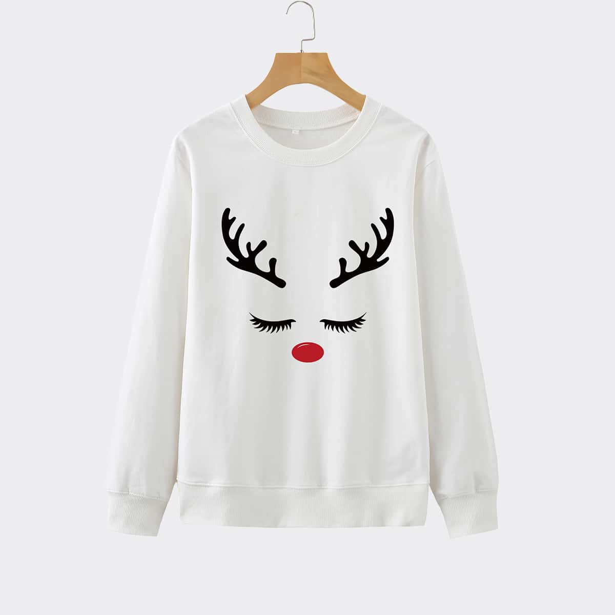 

Elk Print Round Neck Sweatshirt, White