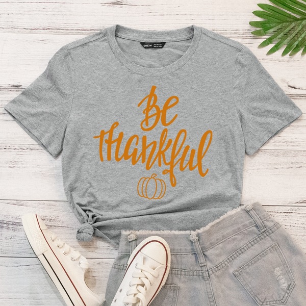

Pumpkin And Slogan Graphic Tee, Grey
