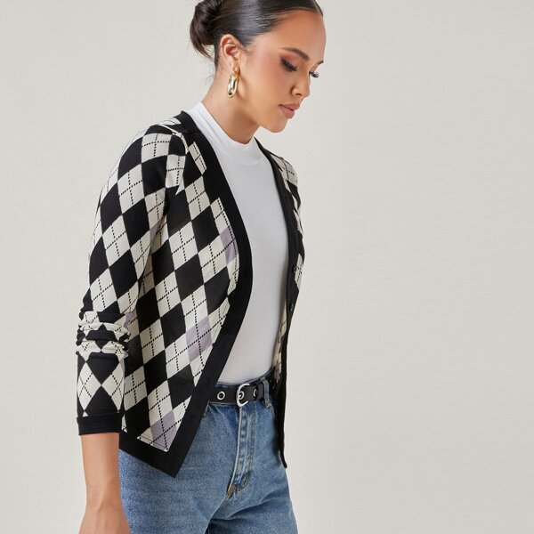 

Argyle Pattern Button Front Top, Multicolor