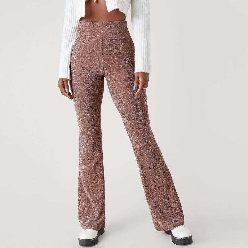 

Flare Leg High Waist Glitter Pants, Redwood