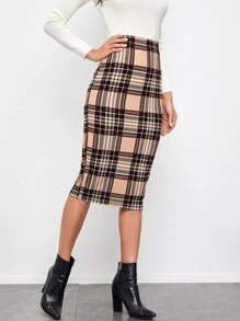 BizChic Falda de lápiz de cuadros de talle alto ropa de trabajo