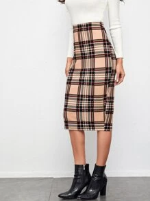 BizChic Falda de lápiz de cuadros de talle alto ropa de trabajo