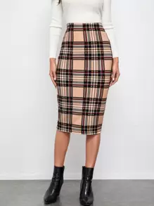 BizChic Falda de lápiz de cuadros de talle alto ropa de trabajo