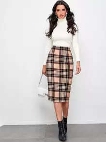 BizChic Falda de lápiz de cuadros de talle alto ropa de trabajo
