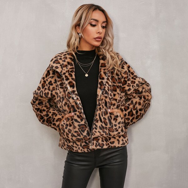 

Leopard Zip Up Flannel Jacket, Multicolor