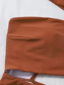 Swim Basics Traje de baño de una pieza con recortes a la cintura para playa de verano - Óxido marrón - Ver 4