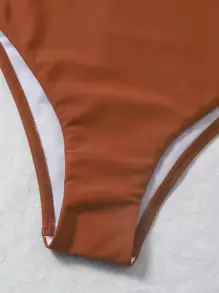 Swim Basics Traje de baño de una pieza con recortes a la cintura para playa de verano - Óxido marrón - Ver 5