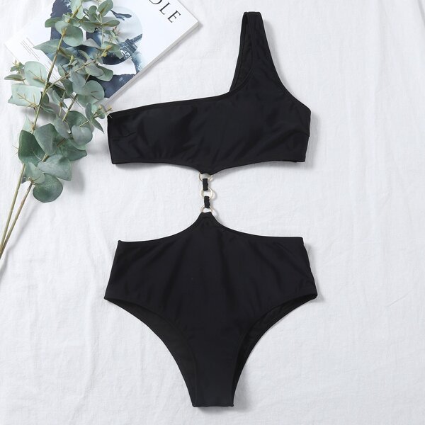 

Cut-out Ring Linked One Piece Swimsuit, Black