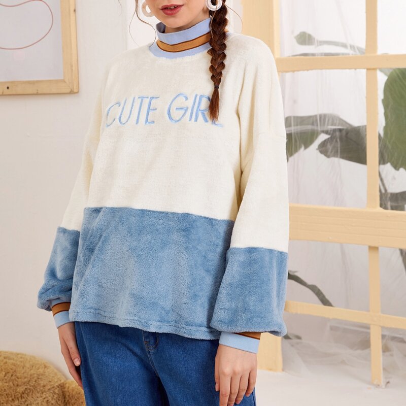 

Color Block Letter Embroidery Sweatshirt, Multicolor