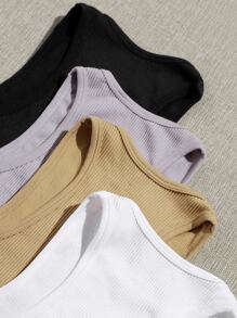 Yoga Basic 4 件装无缝罗纹针织运动背心健身背心修身衬衫 - 彩色 - 查看 3