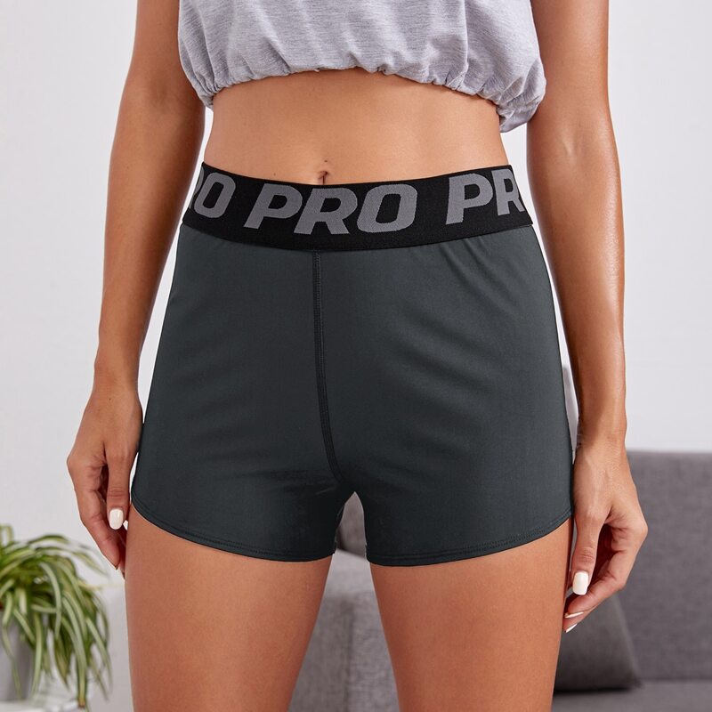 

Letter Tape Waist Sports Shorts, Dark grey