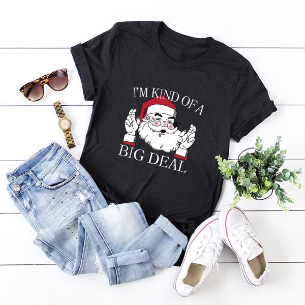 

Christmas & Slogan Graphic Tee, Black