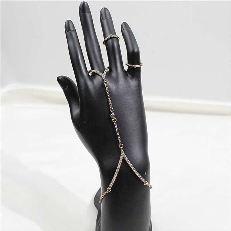 

3pcs Rhinestone Finger Linked Bracelet & Ring, Gold