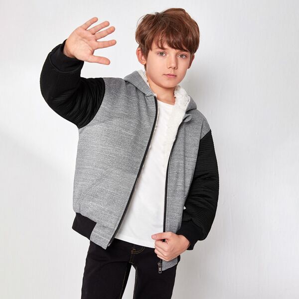 

Boys Shearling Lined Colorblock Jacket, Grey