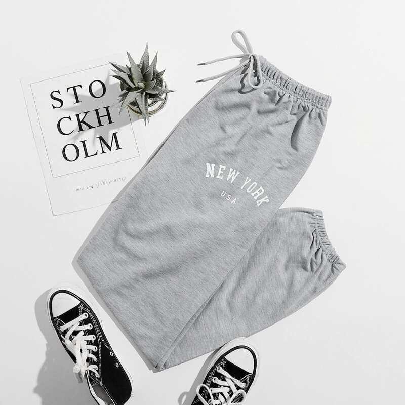 

Letter Graphic Drawstring Sweatpants, Light grey