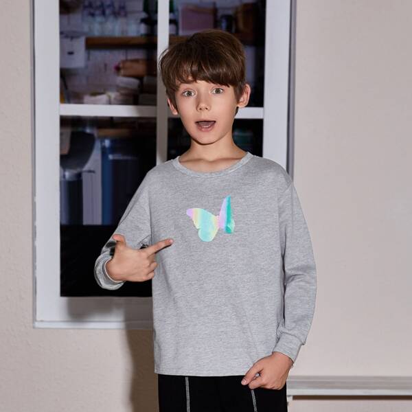 

Boys Butterfly Print Pullover, Light grey